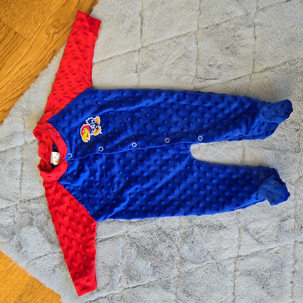 Little King Blue/Red KU Footie Pajamas, Infant 3-6 Months, Great Condition